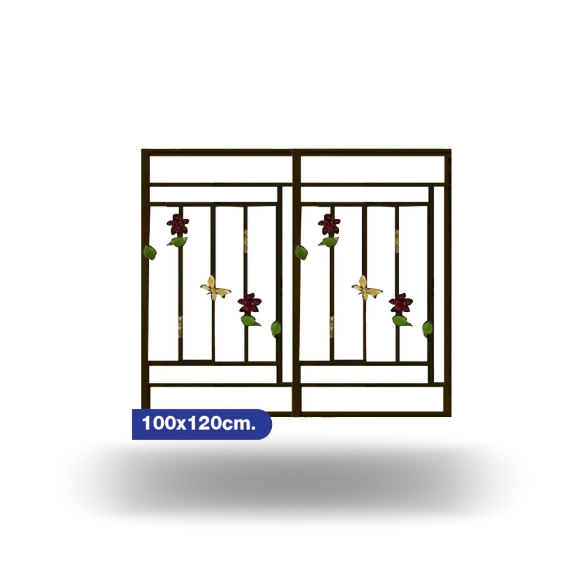 #A FRAME เหล็กดัดหน้าต่าง 100x120cm. สีโอ๊ค ดอกไม้ผีเสื้อ